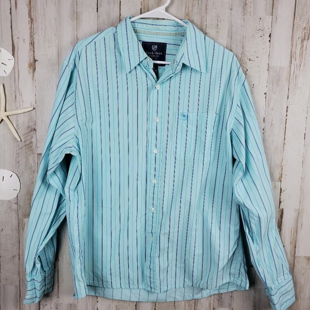Duck Head Striped Button Down Shirt Blue Size XL